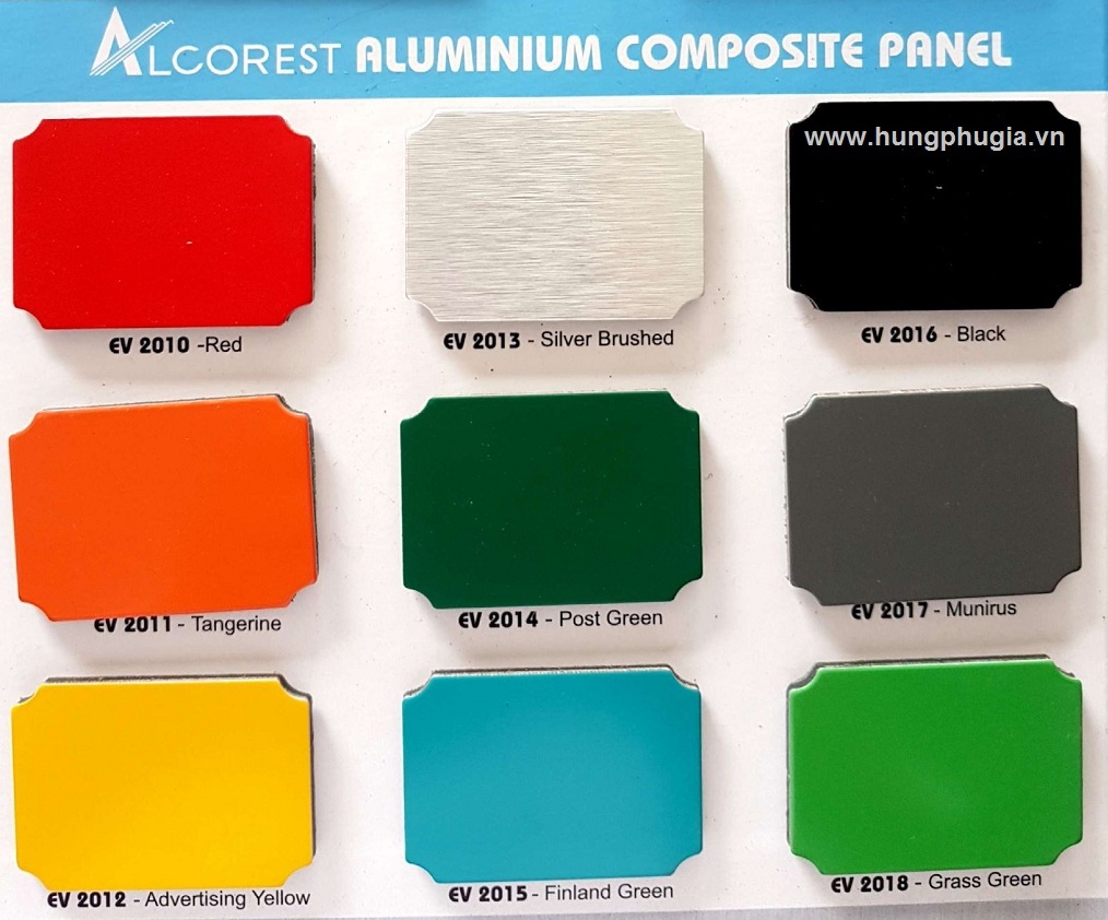 Bảng màu tấm ốp nhôm nhựa Aluminium Alcorest trong nhà PET
