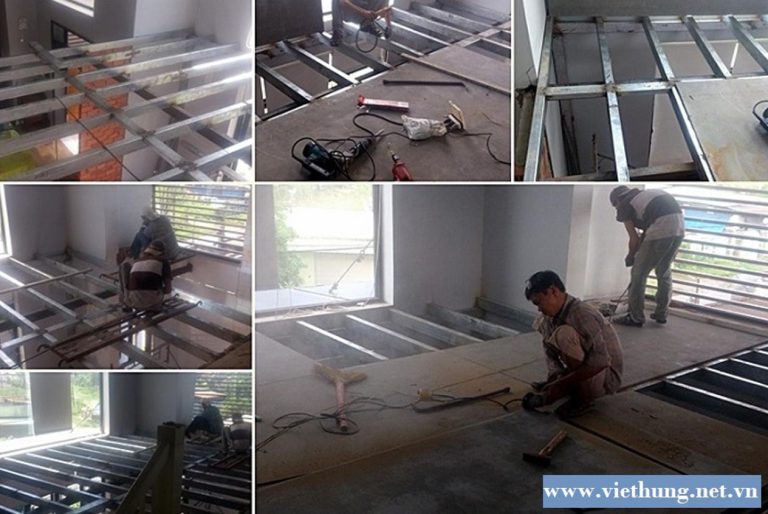 Thi công lắp đặt tấm xi măng Cemboard Thái Lan lót sàn gác